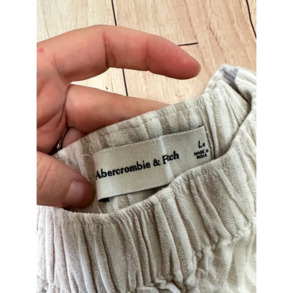 Abercrombie & Fitch Womens Linen Blend Striped Shorts Tan White Large Elastic L - Picture 3 of 4